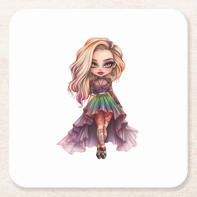 A Cute Girl Halloween Design Collection 11 Square Paper Coaster (Front)