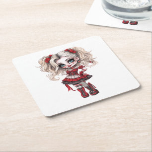 A Cute Girl Halloween Design Collection 17 Square Paper Coaster