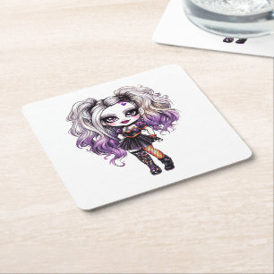 A Cute Girl Halloween Design Collection 18 Square Paper Coaster