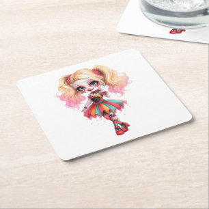 A Cute Girl Halloween Design Collection 19 Square Paper Coaster