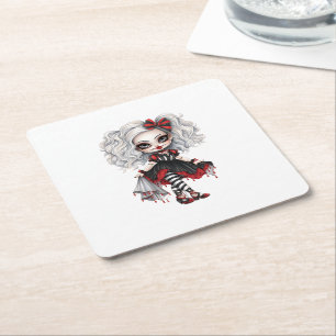 A Cute Girl Halloween Design Collection 7 Square Paper Coaster