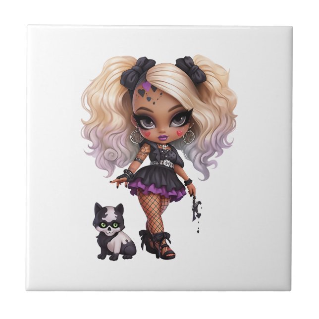 A Cute Girl Halloween Design Collection 8 Ceramic Tile (Front)