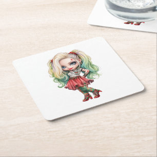 A Cute Girl Halloween Design Collection 9 Square Paper Coaster