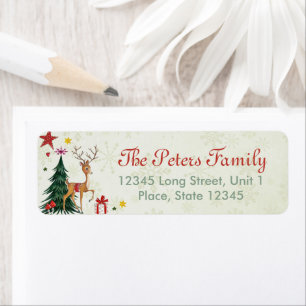 A cute green tree Girly Christmas animal Reindeer Return Address Label