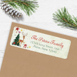 A cute green tree Girly Christmas animal Reindeer Return Address Label<br><div class="desc">A cute christmas label with a reindeer animal deer and a holiday tree. Original Artwork by Caroline Bonne Müller</div>