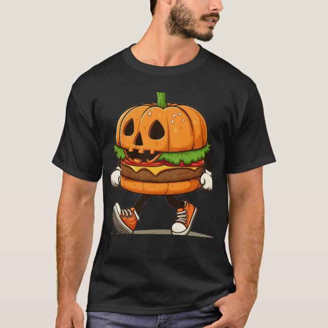 A Cute Halloween Pumpkin Burger T-Shirt (Front)