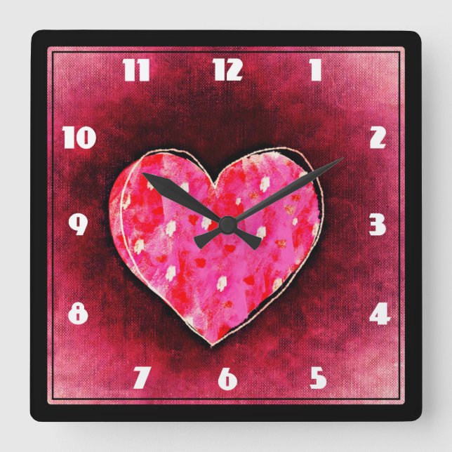 A  Cute Hand Drawn Pink Heart on a Grunge Texture Square Wall Clock (Front)
