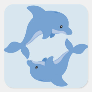 A Cute Happy Dolphin Square Sticker