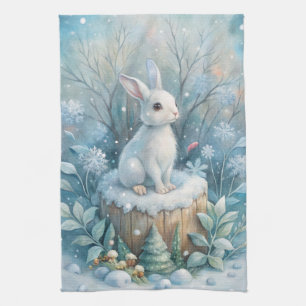 A Cute Hare in Winter Tea Towel
