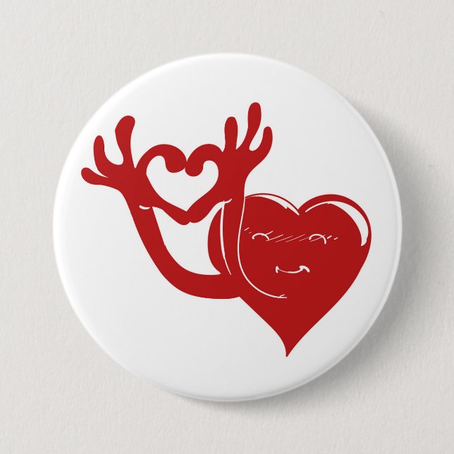 a cute heart making a heart sign with fingers 7.5 cm round badge (Front)