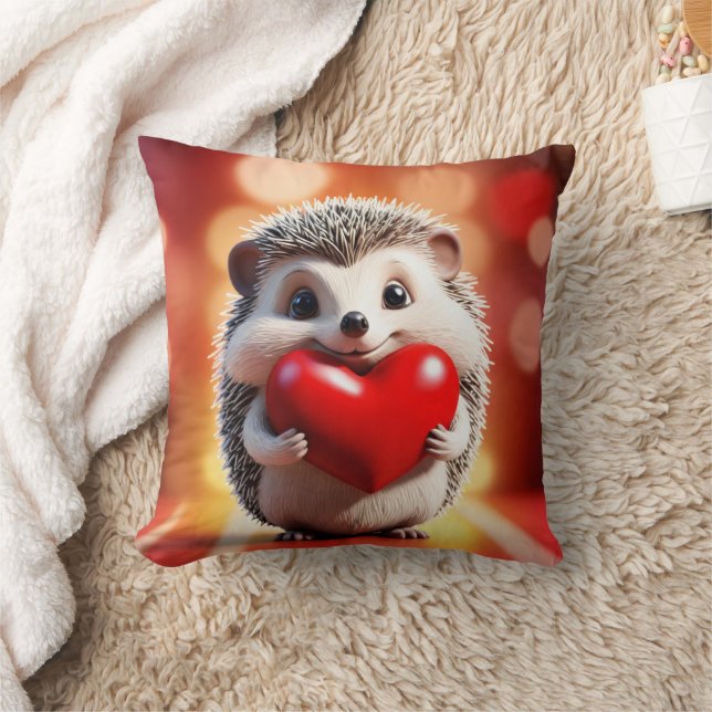A cute hedgehog holding a heart cushion (Blanket)