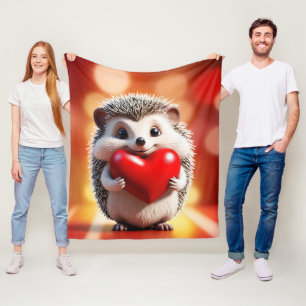 A cute hedgehog holding a heart fleece blanket
