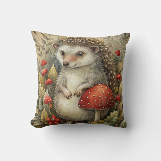 A Cute Hedgehog in Forest Cushion (Front)