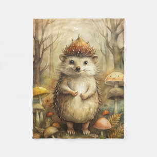 A Cute Hedgehog in Forest Fleece Blanket