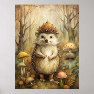 A Cute Hedgehog in Forest Poster