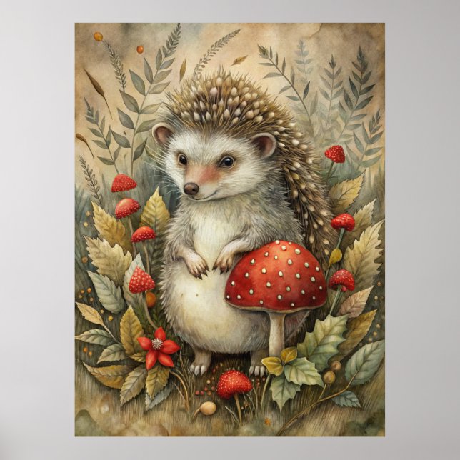 A Cute Hedgehog in Forest Poster (Front)