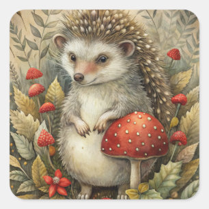 A Cute Hedgehog in Forest Square Sticker
