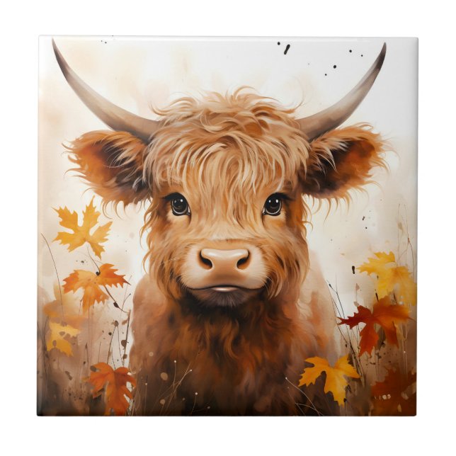 A Cute Highland Cow Series Design 1 Ceramic Tile (Front)
