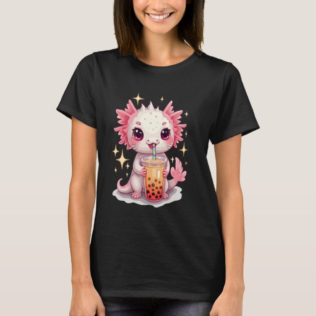 A cute I Axolotl Drinking Boba Tea Graphic design  T-Shirt (Front)