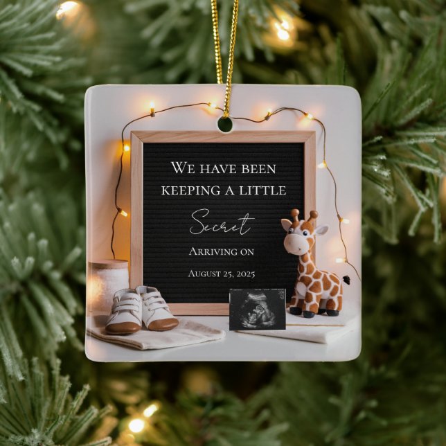 A cute joyful baby giraffe pregnancy announcement  ceramic ornament (Tree)