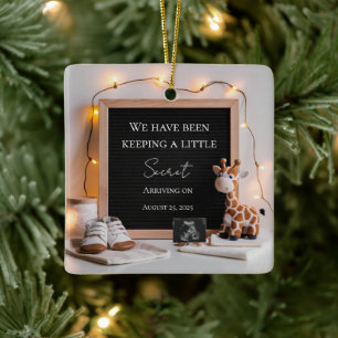 A cute joyful baby giraffe pregnancy announcement  ceramic ornament