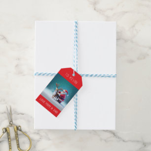 A Cute, Joyful Santa and Rudolf in the Snow Gift Tags