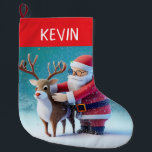 A Cute, Joyful Santa and Rudolf in the Snow Large Christmas Stocking<br><div class="desc">I was in one of those happy, content days. I was home, moving happily from this task to another - all things I like to do. I saw my iPad and chores were put aside as I heeded the call. I opened up a favorite program of mine and began to...</div>