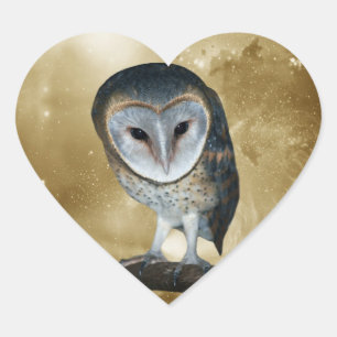 A Cute little Barn Owl Fantasy Heart Sticker