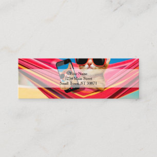 A cute little cat was lying in a hammock mini business card