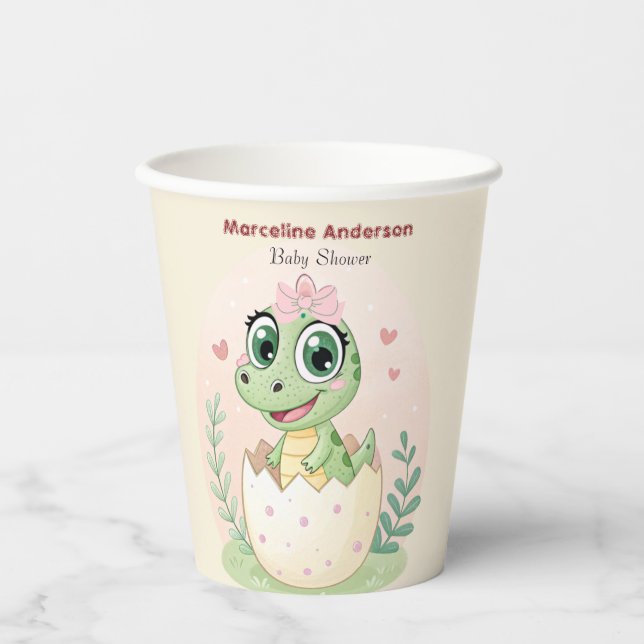 A Cute Little Dinosaur Is On The Way Baby Shower  Paper Cups (Front)