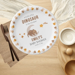 A Cute Little Dinosaur Is On The Way Baby Shower  Paper Plate
