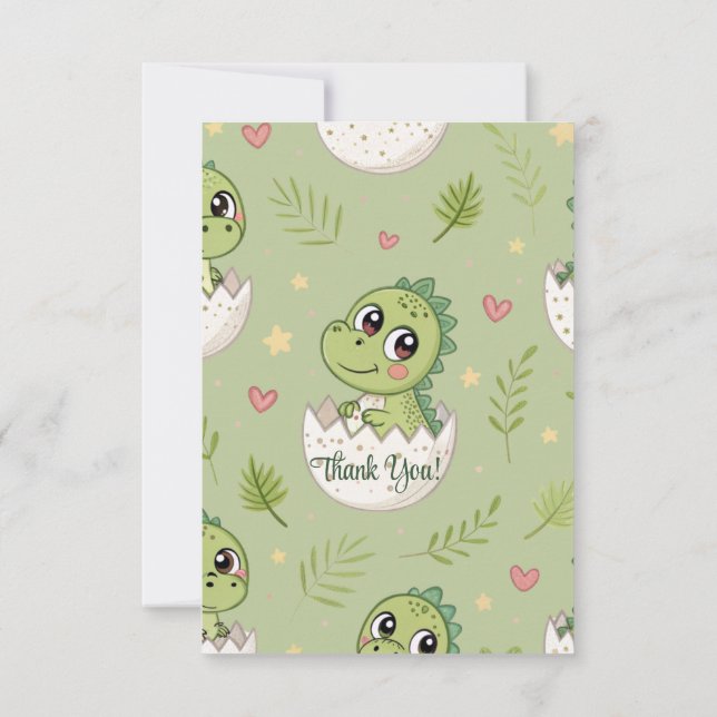 A Cute Little Dinosaur Is On The Way Baby Shower Thank You Card (Back)