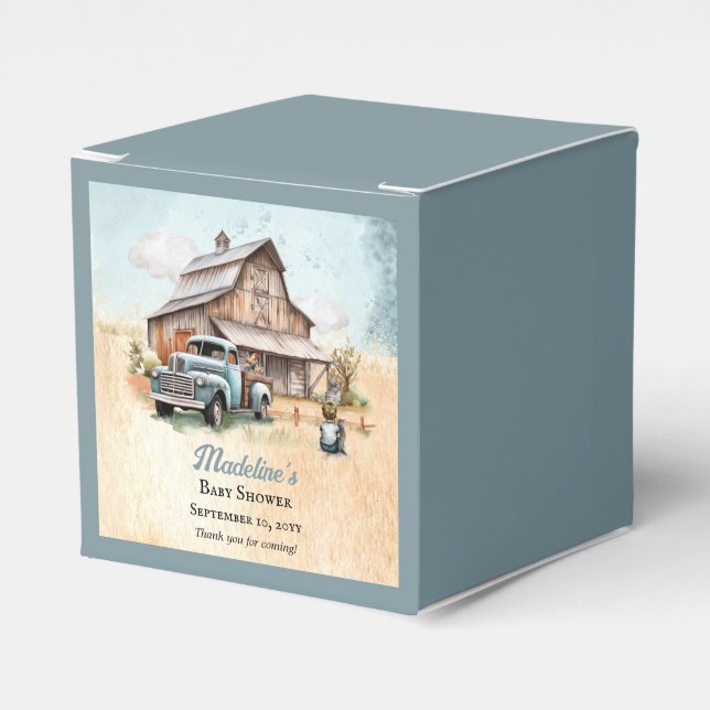 A Cute Little Farmer Baby Boy Shower Thank You Favour Box (Front Side)