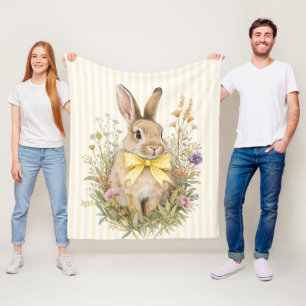 A cute little Floral Bunny Yellow Bow Baby Fleece Blanket