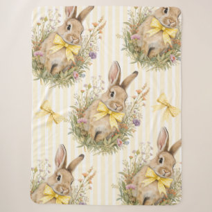A cute little Floral Bunny Yellow Bow Baby Sherpa Blanket