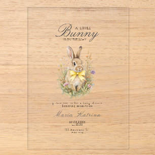 A cute little Floral Bunny Yellow Bow Baby Shower Acrylic Invitations