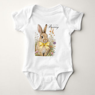A cute little Floral Bunny Yellow Bow Baby Shower Bodysuit