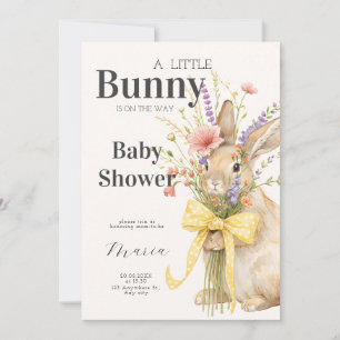 A cute little Floral Bunny Yellow Bow Baby Shower Invitation