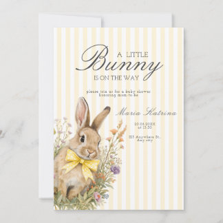 A cute little Floral Bunny Yellow Bow Baby Shower  Invitation