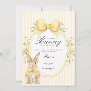 A cute little Floral Bunny Yellow Bow Baby Shower Invitation