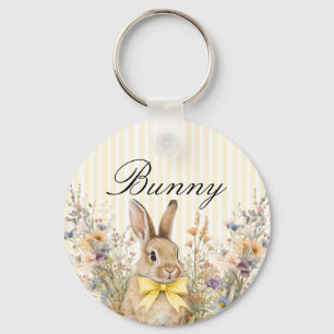 A cute little Floral Bunny Yellow Bow Baby Shower Key Ring