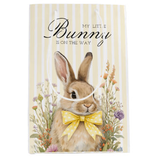A cute little Floral Bunny Yellow Bow Baby Shower  Medium Gift Bag