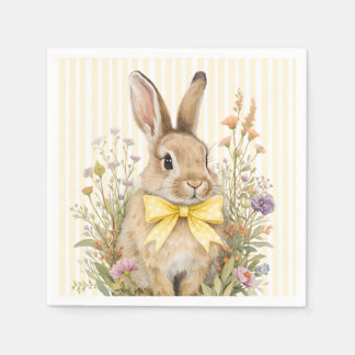 A cute little Floral Bunny Yellow Bow Baby Shower Napkin