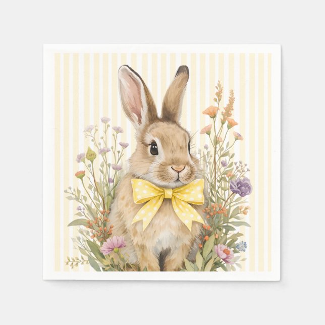A cute little Floral Bunny Yellow Bow Baby Shower  Napkin (Front)