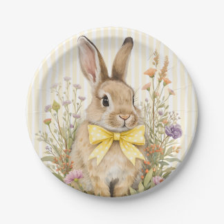 A cute little Floral Bunny Yellow Bow Baby Shower Paper Plate