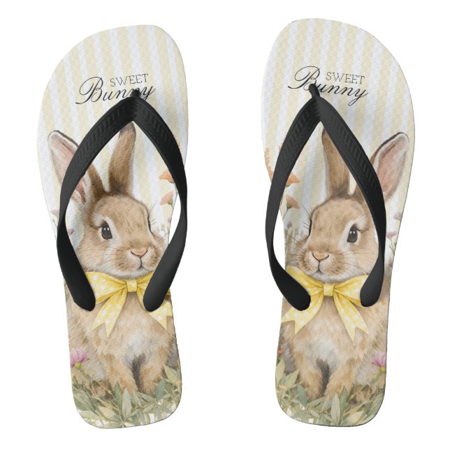 A cute little Floral Bunny Yellow Bow Baby Shower  Thongs (Footbed)