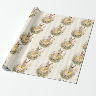 A cute little Floral Bunny Yellow Bow Baby Shower Wrapping Paper