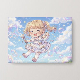 A cute little girl enjoying soap bubbles
