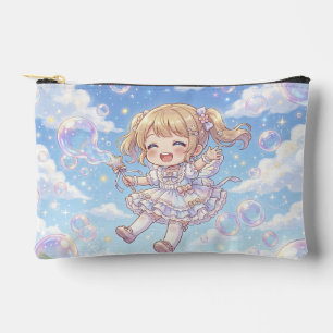 A cute little girl enjoying soap bubbles accessory pouch