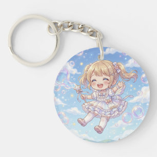 A cute little girl enjoying soap bubbles key ring